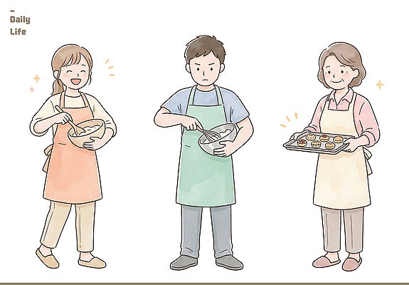전신 PSD 여자 남자 행복 음식 일러스트 재료 가족 요리 여러명 일상 제과 과자 주방 혼합 반죽 제빵 제빵사 국내일러스트 직업 감정 다수 관계 디저트 사람 라이프 제과제빵 파일형식 생활