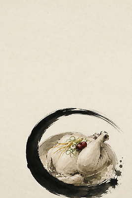 PSD 전통 접시 한식 일러스트 재료 붓터치 요리 식사 맛 먹 보양식 삼계탕 국내일러스트 AI일러스트 AI콘텐츠 식기 음식 컨셉 서예 몸보신 파일형식 한국전통 보신 한국 아시아 나라
