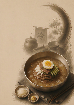 PSD 전통 그릇 한식 일러스트 붓터치 요리 계란 식사 맛 차가움 먹 국수 보양식 냉면 국내일러스트 AI일러스트 AI콘텐츠 식기 음식 컨셉 서예 여름음식 알 면류 몸보신 파일형식 한국전통 여름 보신 계절 한국 아시아 나라
