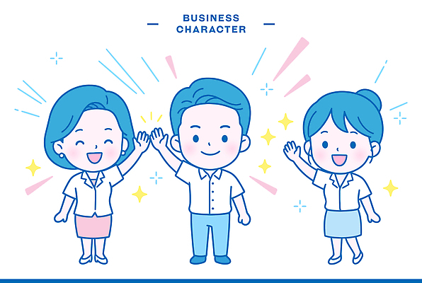 캐릭터 여자 남자 일러스트 비즈니스 협력 대화 사람 파란색 귀여움 활발 기쁨 만남 분위기 즐거움 소통 일러캐릭터 AI파일 감정 컬러 컨셉 말하기 파일형식 벡터 모션