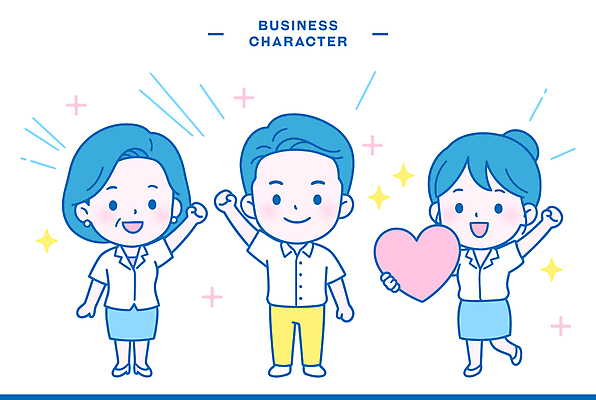 캐릭터 여자 남자 일러스트 비즈니스 성공 협력 직장 웃음 여러명 파란색 귀여움 동료 긍정 일러캐릭터 AI파일 컬러 다수 컨셉 회사 관계 표정 사람 파일형식 벡터