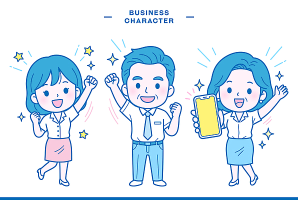 캐릭터 감정 일러스트 비즈니스 성공 협력 직장 웃음 사람 파란색 친구 스마트폰 귀여움 주먹 기쁨 손흔들기 일러캐릭터 AI파일 컬러 컨셉 회사 관계 모션 표정 핸드폰 스마트기기 파일형식 벡터 전자제품