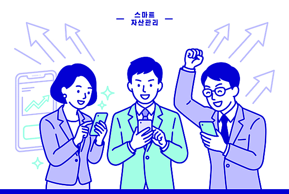 일러스트 그래프 관리 대화 웃음 사람 금융 핸드폰 스크린 자료 거래 정보 재산 주식 스마트 분석 투자 자산관리 국내일러스트 AI파일 컨셉 비즈니스 표정 말하기 경제 전자제품 파일형식 벡터 모션