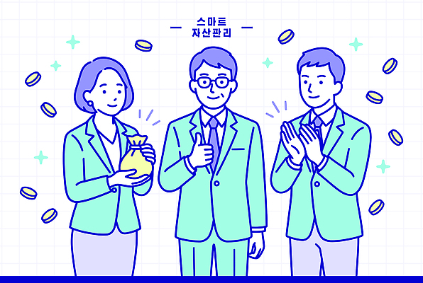 돈 일러스트 관리 대화 사람 금융 동전 기쁨 재산 주머니 스마트 자산관리 국내일러스트 AI파일 감정 컨셉 말하기 경제 파일형식 벡터 모션