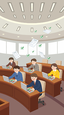 일러스트 회의 한국 여러명 컴퓨터 업무 집중 문서 국회 국회의원 체크리스트 국내일러스트 AI파일 직업 아시아 다수 컨셉 비즈니스 사람 전자제품 작업 파일형식 벡터 나라