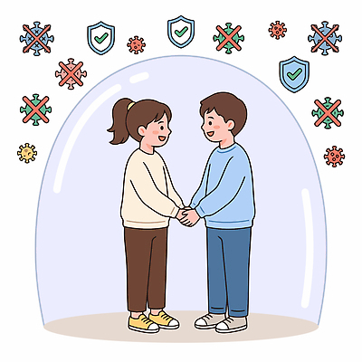 행복 일러스트 함께함 건강 안전 사람 손잡기 바이러스 보호 예방 감염 예방접종 국내일러스트 HPV AI파일 감정 컨셉 모션 접종 파일형식 벡터 의학