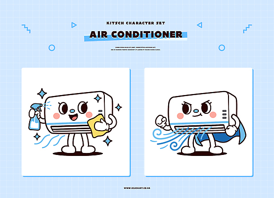 캐릭터 디자인 일러스트 바람 여름 세트 청소 에어컨 그림 냉방 키치 일러캐릭터 AI파일 자연요소 계절 컨셉 날씨 가전제품 파일형식 벡터