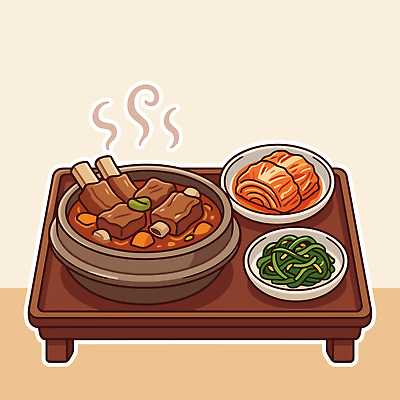 그릇 한식 음식 채소 일러스트 탁자 반찬 김치 육류 요리 전통음식 양념 나물 건강식 갈비찜 국내일러스트 AI파일 전통 식기 가구 식재료 찜 갈비 파일형식 벡터 생활용품 오브젝트