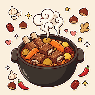 채소 일러스트 재료 건강 육류 요리 맛 만들기 국물 갈비찜 끓이기 맛있는 국내일러스트 AI파일 음식 컨셉 식재료 모션 찜 갈비 파일형식 벡터