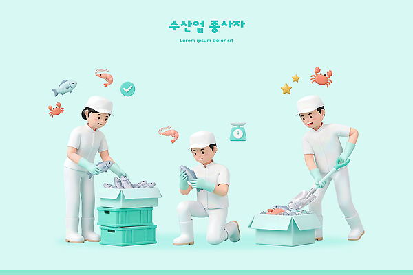 PSD 편집이미지 어류 어업 상자 수중동물 작업 해산물 정리 편집3D 동물 산업 3D 파일형식 디지털합성