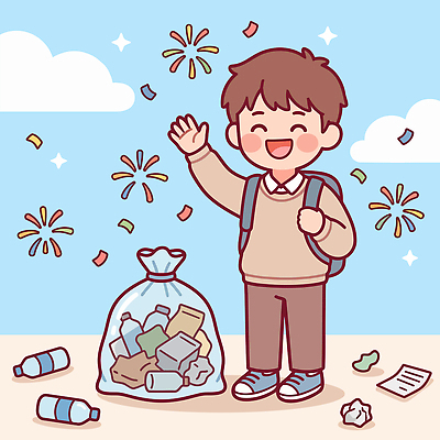 어린이 가방 일러스트 자연 봉투 웃음 해변 환경 그린캠페인 재활용 기쁨 쓰레기통 쓰레기 청소 즐거움 플로깅 국내일러스트 AI파일 잡화 감정 캠페인 바다 표정 사람 친환경 생태계 파일형식 벡터