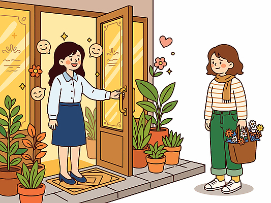 식물 감정 컨셉 관계 표정 말하기 사람 마음 파일형식 벡터 여자 문 만남 웃음 화분 출입구 행복 대화 선물 꽃 방문 정원 일러스트 국내일러스트 AI파일 가족 마음건강
