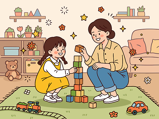 식물 교육 딸 일러스트 가족 자동차 놀이 엄마 웃음 장난감 쌓기 블록 곰인형 기차 마음 마음건강 국내일러스트 AI파일 인형 육상교통 관계 모션 대중교통 표정 파일형식 벡터 교통수단 교통