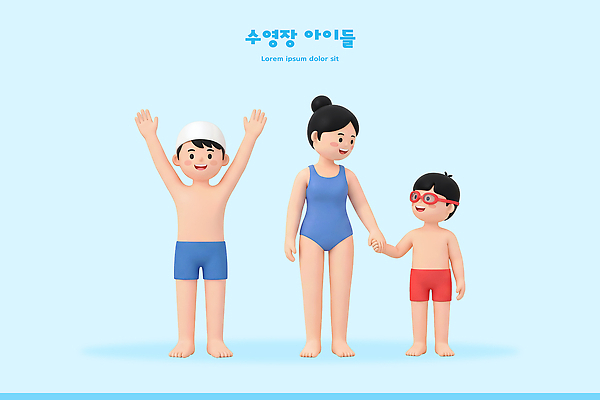 PSD 편집이미지 수영복 어린이 가족 놀이 엄마 수영장 웃음 세명 여름 수영 즐거움 편집3D 옷 계절 감정 관계 표정 사람 3D 수상스포츠 파일형식 스포츠 디지털합성
