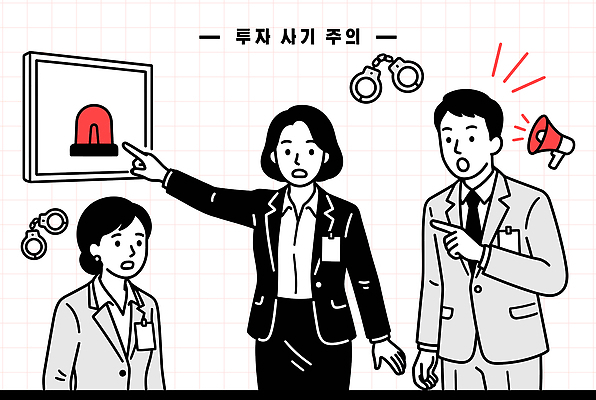 지도 일러스트 비즈니스 대화 경고 사람 세명 정보 사기 투자 경고등 심각 국내일러스트 AI파일 컨셉 말하기 파일형식 벡터 모션