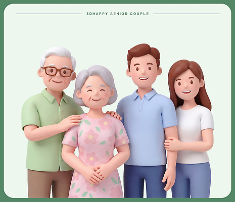 PSD 편집이미지 행복 꽃무늬 가족 포옹 사랑 미소 웃음 노부부 기쁨 편집3D 부부 꽃 감정 무늬 관계 안기 표정 3D 파일형식 식물 커플 모션 디지털합성