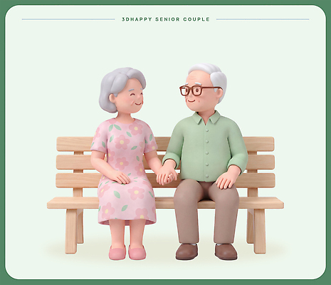 PSD 편집이미지 커플 노년 행복 벤치 대화 사랑 미소 손잡기 노부부 동행 편집3D 부부 감정 의자 관계 모션 표정 말하기 성인 3D 파일형식 가구 사람 디지털합성 생활용품 오브젝트