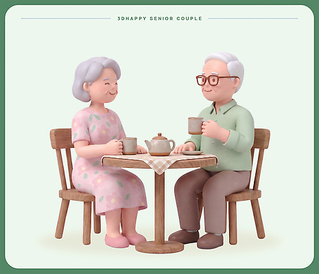 PSD 편집이미지 행복 가정 관계 탁자 대화 사랑 미소 앉기 노부부 즐거움 편집3D 부부 감정 가구 모션 표정 말하기 3D 파일형식 커플 생활용품 디지털합성 오브젝트