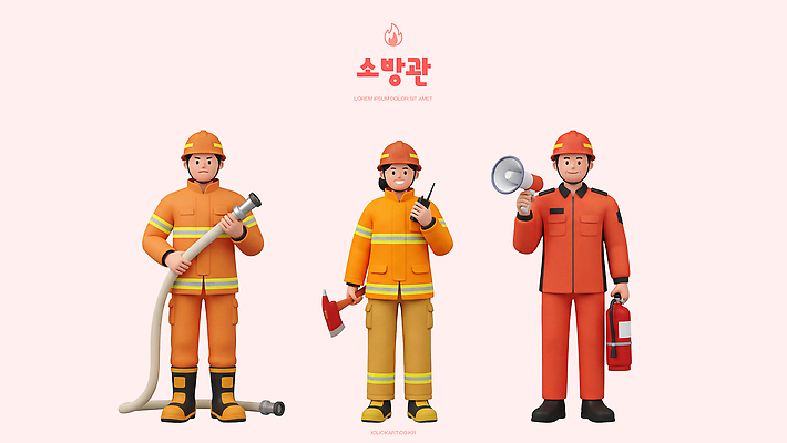 PSD 편집이미지 협력 구출 보호 안전장비 소방관 도끼 소화기 소방호스 편집3D 컨셉 안전 3D 장비 구조원 소방 호스 파일형식 직업 디지털합성