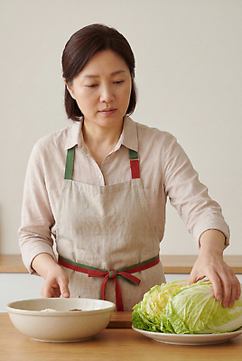 JPG 편집이미지 전통 여자 한식 음식 재료 김치 요리 주방 배추 준비 만들기 편리함 의료성형뷰티 편집실사 AI포토 AI인물포토 AI콘텐츠 컨셉 채소 모션 사람 CG 파일형식