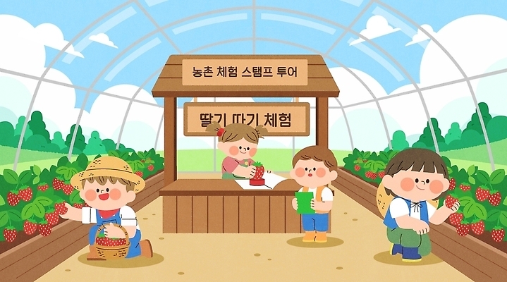 어린이 농업 일러스트 가족 자연 딸기 여름 농장 바구니 수확 농촌 체험 즐거움 농촌체험 따기 국내일러스트 AI파일 계절 감정 산업 컨셉 과일 관계 사람 시골 체험학습 생태계 파일형식 벡터