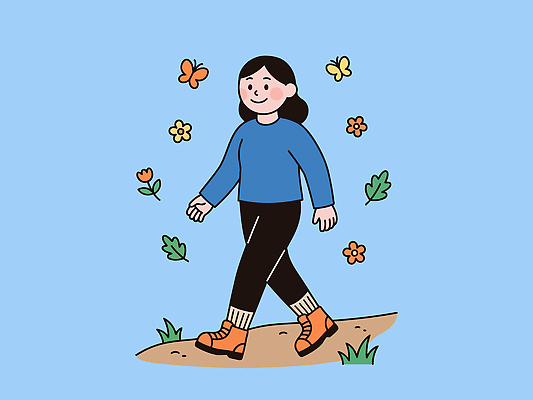 여자 꽃 나비 일러스트 자연 취미 걷기 캠핑 자유 편안함 즐거움 상쾌 국내일러스트 AI파일 식물 감정 곤충 컨셉 모션 레저 사람 감각 생태계 파일형식 벡터 동물