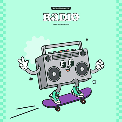 캐릭터 디자인 음악 일러스트 놀이 여름 운동 스케이트보드 즐거움 라디오 복고 아기자기 일러캐릭터 AI파일 계절 감정 컨셉 문화예술 건강 전자제품 보드 파일형식 벡터 스포츠