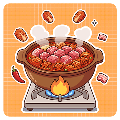 한식 채소 일러스트 재료 불 육류 요리 맛 냄비 수증기 레시피 국물 취사 끓이기 돼지고기김치찌개 국내일러스트 AI파일 자연요소 음식 컨셉 식재료 모션 솥 요리중 김치찌개 파일형식 벡터 주방용품 찌개 생활용품 오브젝트