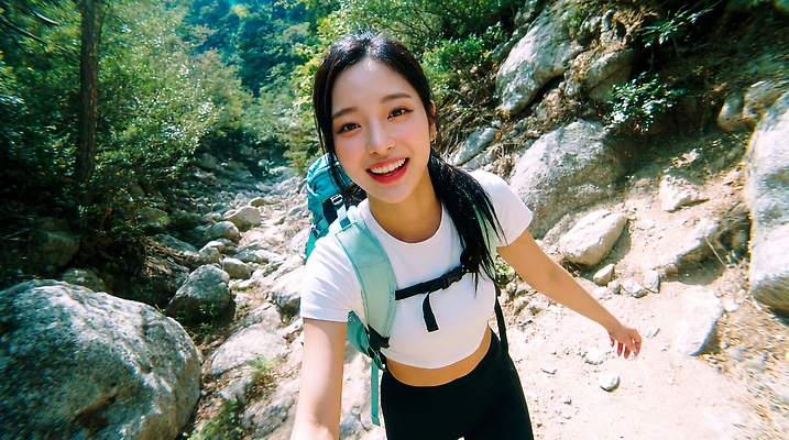 JPG 나무 편집이미지 여자 길 배낭 자연 산 햇빛 등산 트래킹 하이킹 바위 즐거움 의료성형뷰티 편집실사 AI인물포토 AI콘텐츠 식물 감정 가방 레저 사람 빛 CG 생태계 파일형식 AI포토 잡화