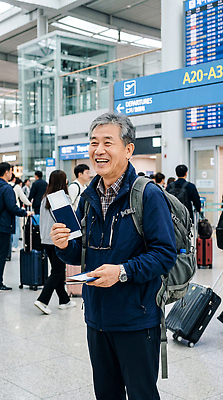 JPG 편집이미지 노년 남자 여행 이동 웃음 여러명 취미 노후 짐 공항 출발 여권 여행준비 체크인 의료성형뷰티 액티브시니어 편집실사 AI인물포토 AI콘텐츠 다수 컨셉 교통시설 표정 사람 성인 실버라이프 CG 준비 파일형식 AI포토 라이프스타일 교통 시설 생활