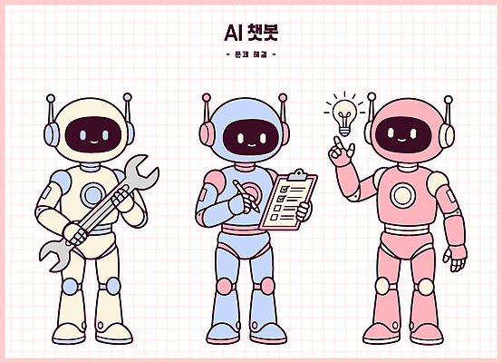 캐릭터 파일형식 벡터 로봇 AI_인공지능 도구 작업 목록 확인 기술 작업자 기계 점검 창의성 디자인 일러스트 AI파일 일러캐릭터