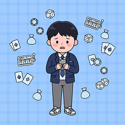 남자 감정 어린이 컨셉 놀이 사람 재산 도박 파일형식 벡터 소년 게임 주사위 걱정 돈 칩 어려움 청소년 스트레스 위험 선택 국내일러스트 일러스트 AI파일 청소년도박