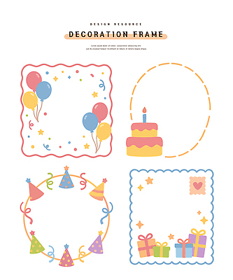 기념일 컨셉 디저트 이벤트 파티 생일 이벤트용품 파일형식 벡터 장식 프레임 디자인 풍선 케이크 선물 축하 생일파티 파티용품 AI파일 일러스트 국내일러스트