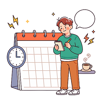 남자 커피 시계 일러스트 일상 공책 머그컵 달력 기록 업무 계획 준비 국내일러스트 AI파일 음료 컨셉 문구용품 사람 라이프 컵 작업 파일형식 벡터 식기 생활 오브젝트