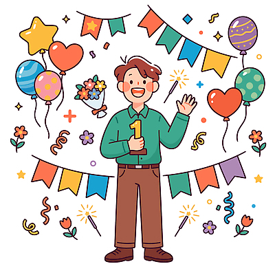 자연요소 모양 식물 기념일 감정 컨셉 디저트 이벤트 파일형식 벡터 생일 파티 케이크 장식 풍선 꽃 별 하트 기쁨 축하 선물 축제 AI파일 국내일러스트 일러스트