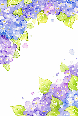 JPG 식물 디자인 꽃잎 꽃 백그라운드 잎 일러스트 자연 수채화 프레임 연두색 보라색 물방울 그림 원예 수국 국내일러스트 AI일러스트 AI콘텐츠 컬러 취미 초록색 생태계 파일형식