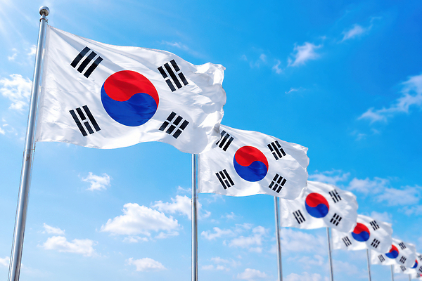 JPG 편집이미지 기념일 상징 바람 한국 풍경 깃발 국기 일렬 흰구름 애국심 제헌절 편집실사 AI컴퓨터그래픽 AI콘텐츠 자연요소 아시아 날씨 이벤트 국경일 CG 파일형식 구름_자연 나라