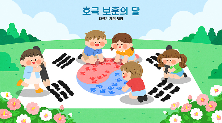 기념일 어린이 일러스트 손바닥 이벤트 잔디 여름 친구 작업 그리기 태극기 즐거움 그림 호국보훈의달 국내일러스트 AI파일 식물 손 계절 감정 관계 모션 사람 국기 6월 파일형식 벡터 신체부위 날짜