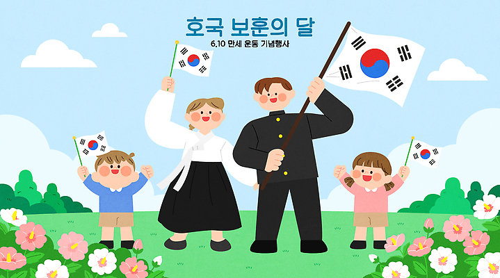 전통 꽃 문화 일러스트 가족 기념 한국 이벤트 축제 태극기 즐거움 애국심 참여 퍼레이드 6.10민주항쟁기념일 호국보훈의달 국내일러스트 AI파일 식물 감정 아시아 관계 국기 6월 파일형식 벡터 법정기념일 기념일 나라 날짜