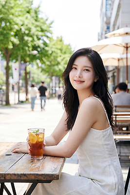 식물 계절 음료 다수 컨셉 상의 모션 사람 빛 상점 CG 파일형식 AI포토 여자 카페 냉음료 여름 햇빛 거리 나무 여러명 앉기 마시기 휴식 야외 편집이미지 편집실사 JPG 의료성형뷰티 민소매 AI콘텐츠 AI인물포토