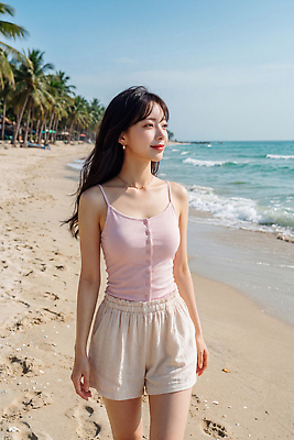 JPG 편집이미지 여자 파도 바다 여행 자연 해변 일상 여름 야자수 햇빛 걷기 선탠 즐거움 해수욕 의료성형뷰티 편집실사 AI인물포토 AI콘텐츠 나무 계절 감정 모션 휴가 사람 라이프 빛 CG 생태계 파일형식 AI포토 식물 생활