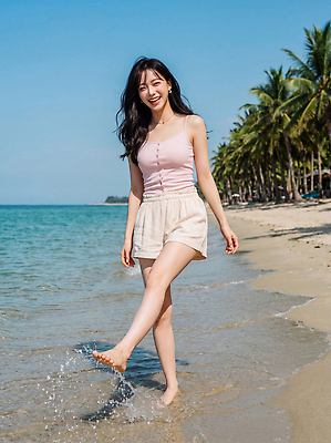 JPG 편집이미지 여자 바다 자연 웃음 해변 물 여름 여름휴가 야자수 산책 선탠 탱크톱 즐거움 의료성형뷰티 편집실사 AI인물포토 AI콘텐츠 자연요소 나무 계절 감정 상의 휴가 휴식 표정 사람 CG 생태계 파일형식 AI포토 식물 옷 컨셉