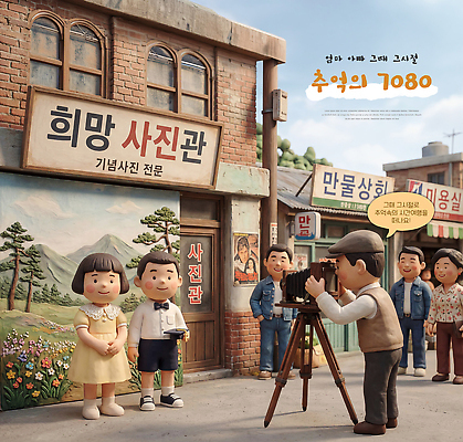 PSD 편집이미지 문화 어린이 거리 소녀 소년 건물 카메라 마을 사진촬영 추억 복고 사진관 옛날 80년대 편집3D 건축물 여자 남자 컨셉 사람 전자제품 3D 촬영 파일형식 건축 디지털합성
