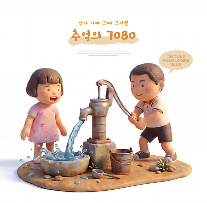 PSD 편집이미지 어린이 놀이 웃음 소녀 소년 물 친구 추억 즐거움 복고 펌프 옛날 80년대 편집3D 자연요소 여자 남자 감정 컨셉 관계 표정 사람 3D 파일형식 디지털합성
