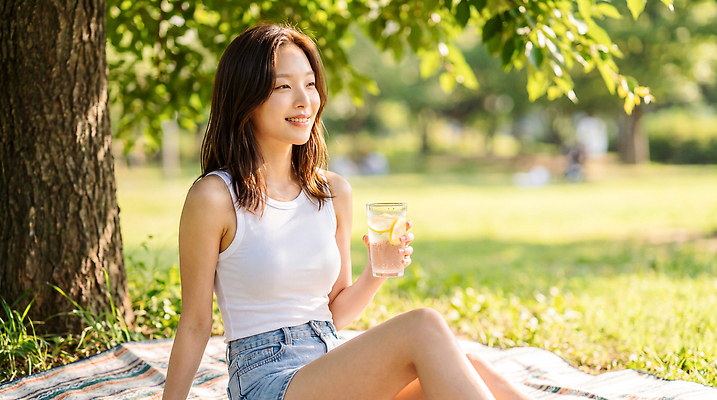 JPG 나무 편집이미지 공원 여자 여유 음료 자연 날씨 웃음 앉기 일상 여름 햇빛 맑음 그늘 시원함 담요 즐거움 의료성형뷰티 편집실사 AI인물포토 AI콘텐츠 식물 계절 공공시설 감정 모션 표정 사람 라이프 빛 CG 생태계 파일형식 AI포토 생활 시설