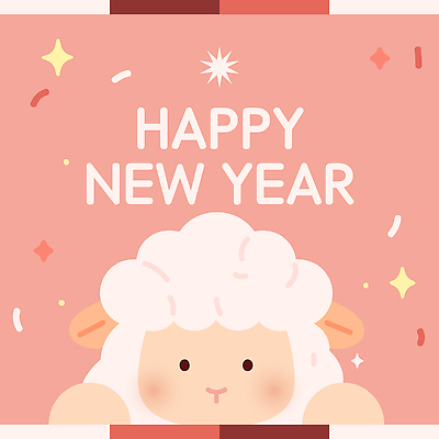 디자인 기념일 분홍색 일러스트 새해 장식 귀여움 축하 양띠 메시지 연하장 축하카드 해피뉴이어 2027년 국내일러스트 AI파일 정미년 붉은양 붉은양캐릭터 컬러 동물캐릭터 컨셉 카드_감사 이벤트 새해인사 십이지신 양 연도 파일형식 벡터 동물 캐릭터 포유류 인사 예절