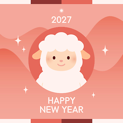 디자인 분홍색 일러스트 새해 축하 양띠 연하장 해피뉴이어 2027년 국내일러스트 AI파일 정미년 붉은양 붉은양캐릭터 컬러 동물캐릭터 컨셉 카드_감사 새해인사 십이지신 양 연도 파일형식 벡터 동물 캐릭터 포유류 인사 예절