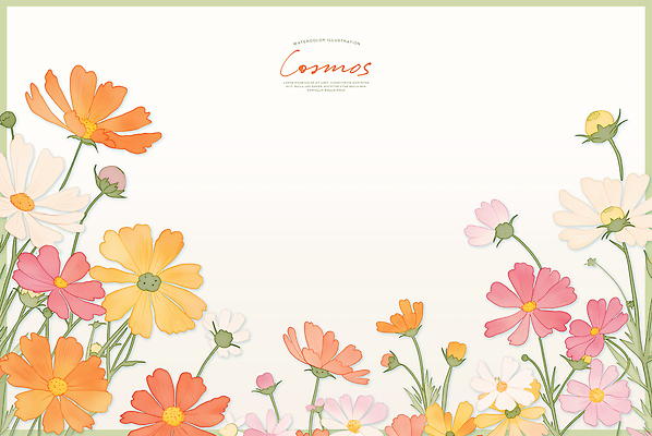 PSD 식물 디자인 꽃밭 꽃백그라운드 일러스트 자연 생명 수채화 장식 가을 코스모스 카피스페이스 국내일러스트 계절 꽃 백그라운드 공백 생태계 파일형식