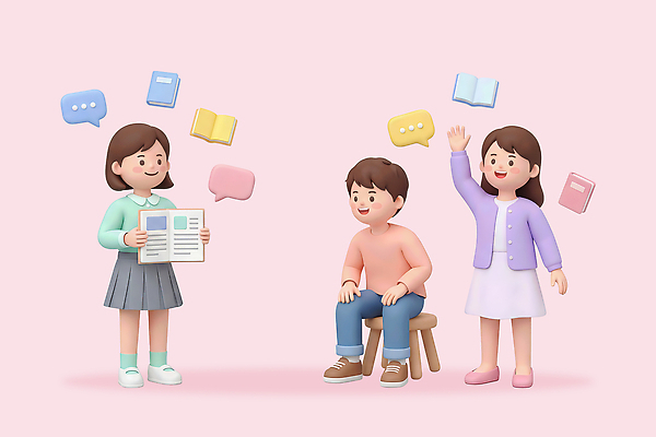 PSD 편집이미지 감정 어린이 이야기 대화 소녀 소년 책 친구 학습 독서 자료 교양 질문 나누기 소통 답변 편집3D 여자 교육 남자 컨셉 관계 말하기 사람 3D 파일형식 모션 디지털합성