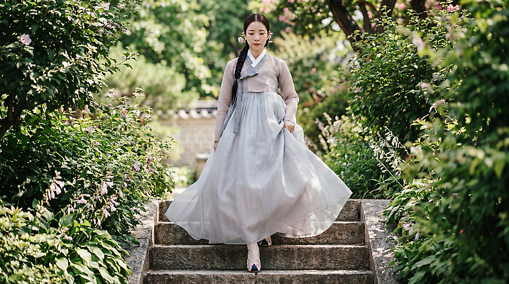 JPG 나무 편집이미지 전통 옷 여자 꽃 문화 한옥 한국 풍경 햇빛 걷기 계단 정원 궁전 한복 의료성형뷰티 편집실사 AI인물포토 AI콘텐츠 식물 한국전통 아시아 고건축 모션 사람 빛 전통의상 CG 파일형식 AI포토 건축물 나라 건축